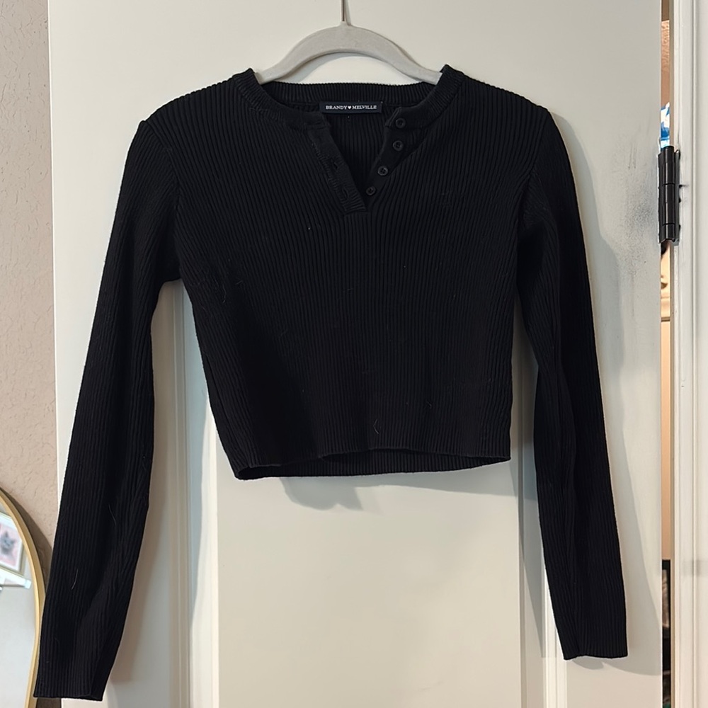 Brandy Melville Black Ribbed Long Sleeve Top